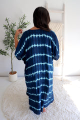 Long Kaftan in Navy Tie Dye