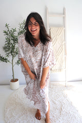 Long Kaftan In Tan Animal
