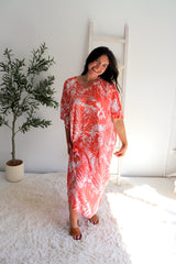Long Kaftan In Tropic Coral