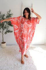 Long Kaftan In Tropic Coral