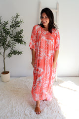 Long Kaftan In Tropic Coral