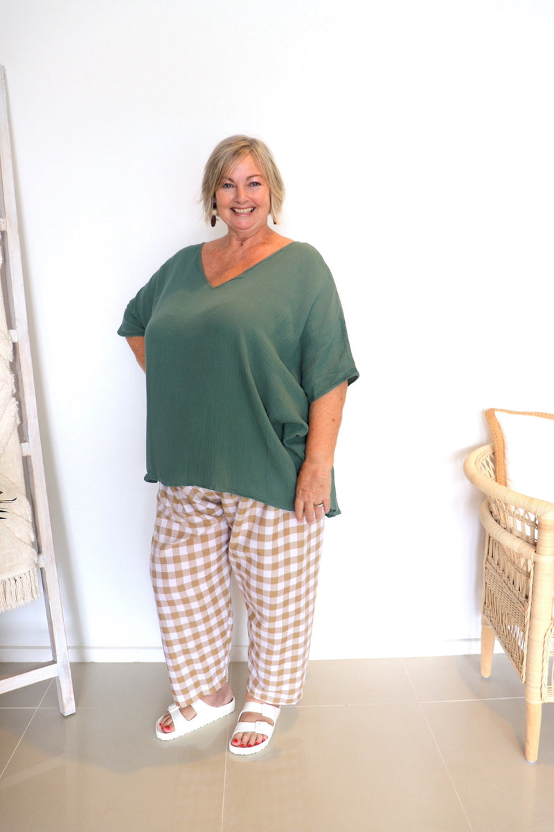 Dream Pant in Cotton Gingham Latte