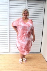 Cold Shoulder Dress In Pink Splash