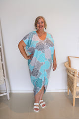 Island Holiday High Low Dress in Aqua Cobblestone