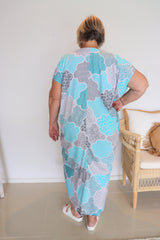 Island Holiday High Low Dress in Aqua Cobblestone