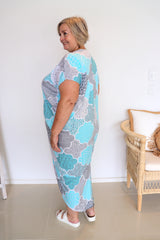 Island Holiday High Low Dress in Aqua Cobblestone