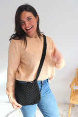 Capri Crochet Cross Body Bag in Black