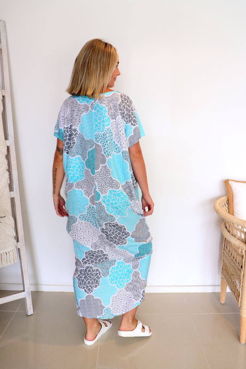 Island Holiday High Low Dress in Aqua Cobblestone