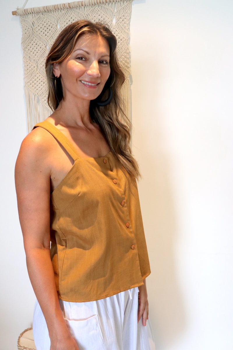 Coastal Linen Blend Cami in Cinnamon