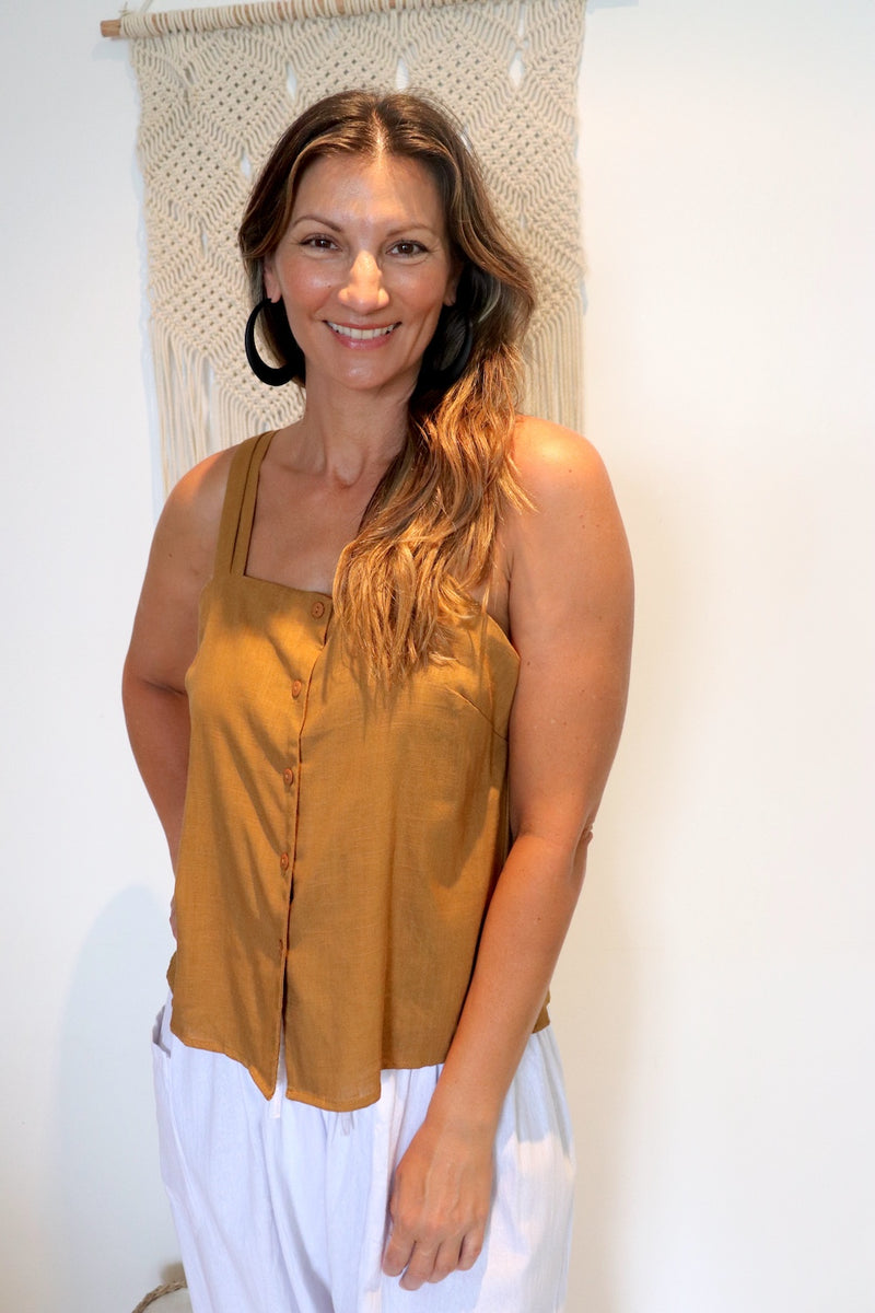 Coastal Linen Blend Cami in Cinnamon