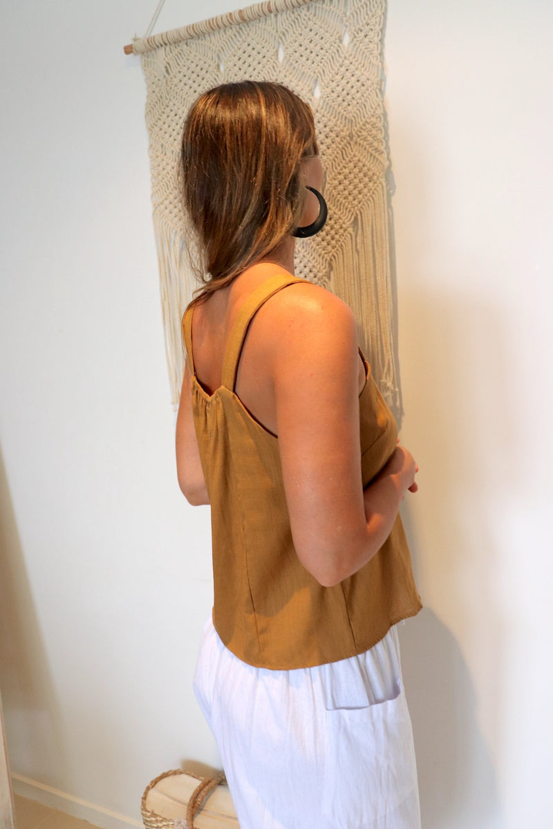 Coastal Linen Blend Cami in Cinnamon