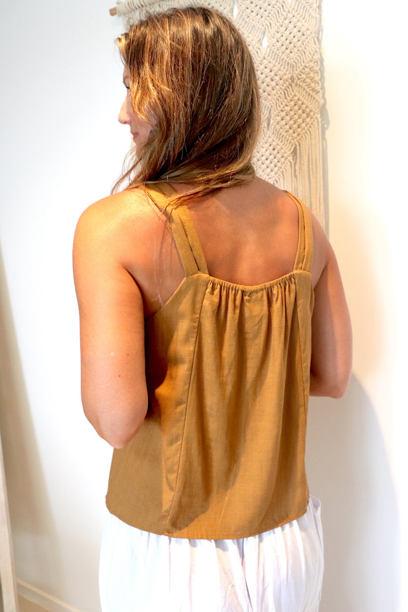 Coastal Linen Blend Cami in Cinnamon