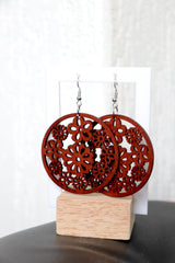 Round Flower Power Wood Earrings