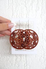 Round Flower Power Wood Earrings