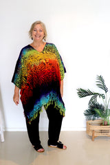 Short Kaftan With Tassels In Rainbow Animal