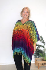 Short Kaftan With Tassels In Rainbow Animal