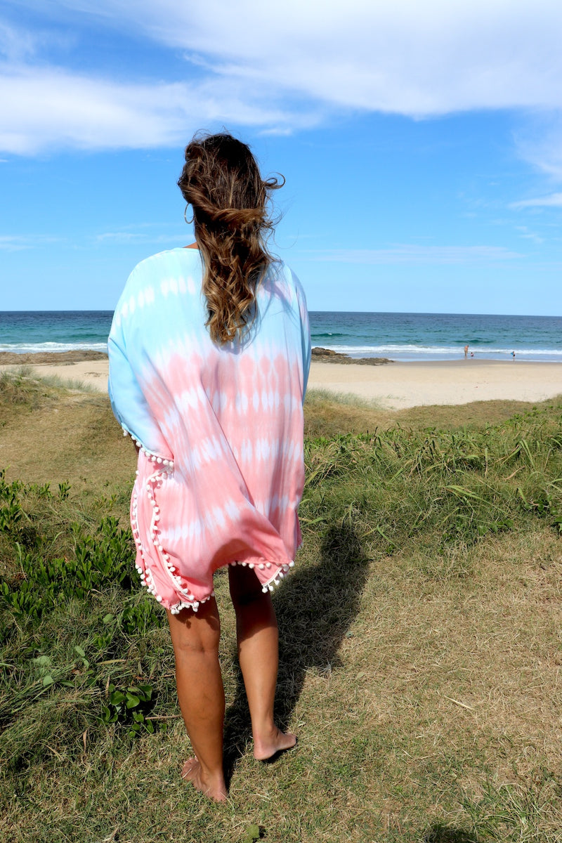 Short Pom Pom Kaftan in Fairy Floss