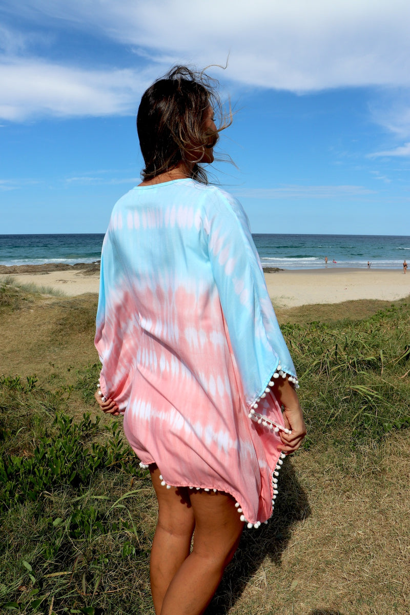 Short Pom Pom Kaftan in Fairy Floss