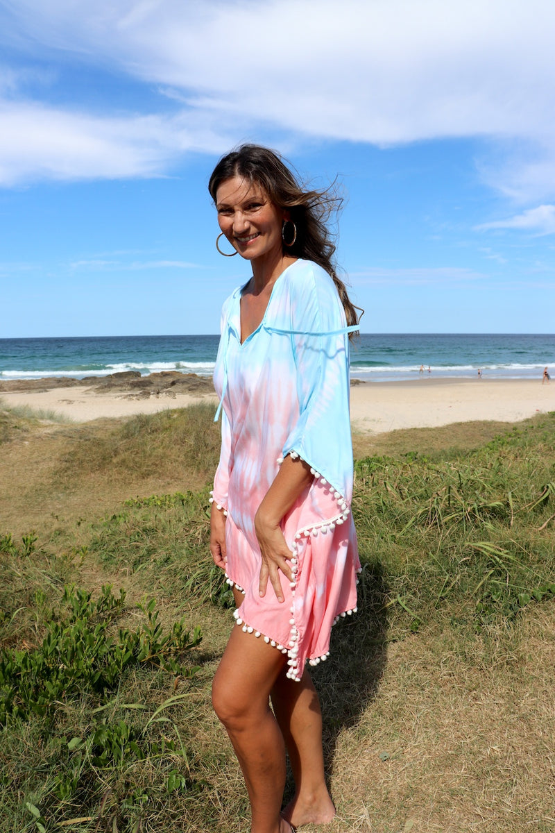 Short Pom Pom Kaftan in Fairy Floss