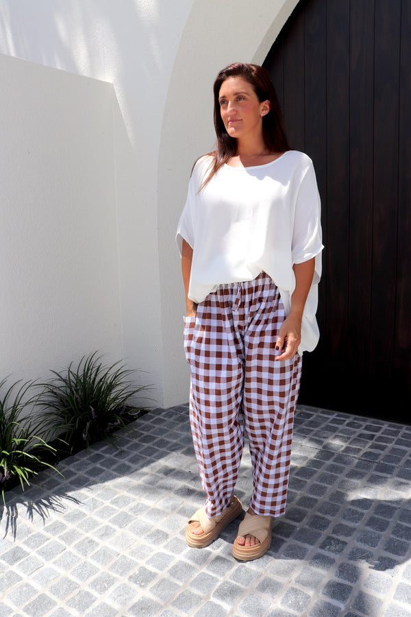 Dream Pant in Cotton Gingham Chocolate