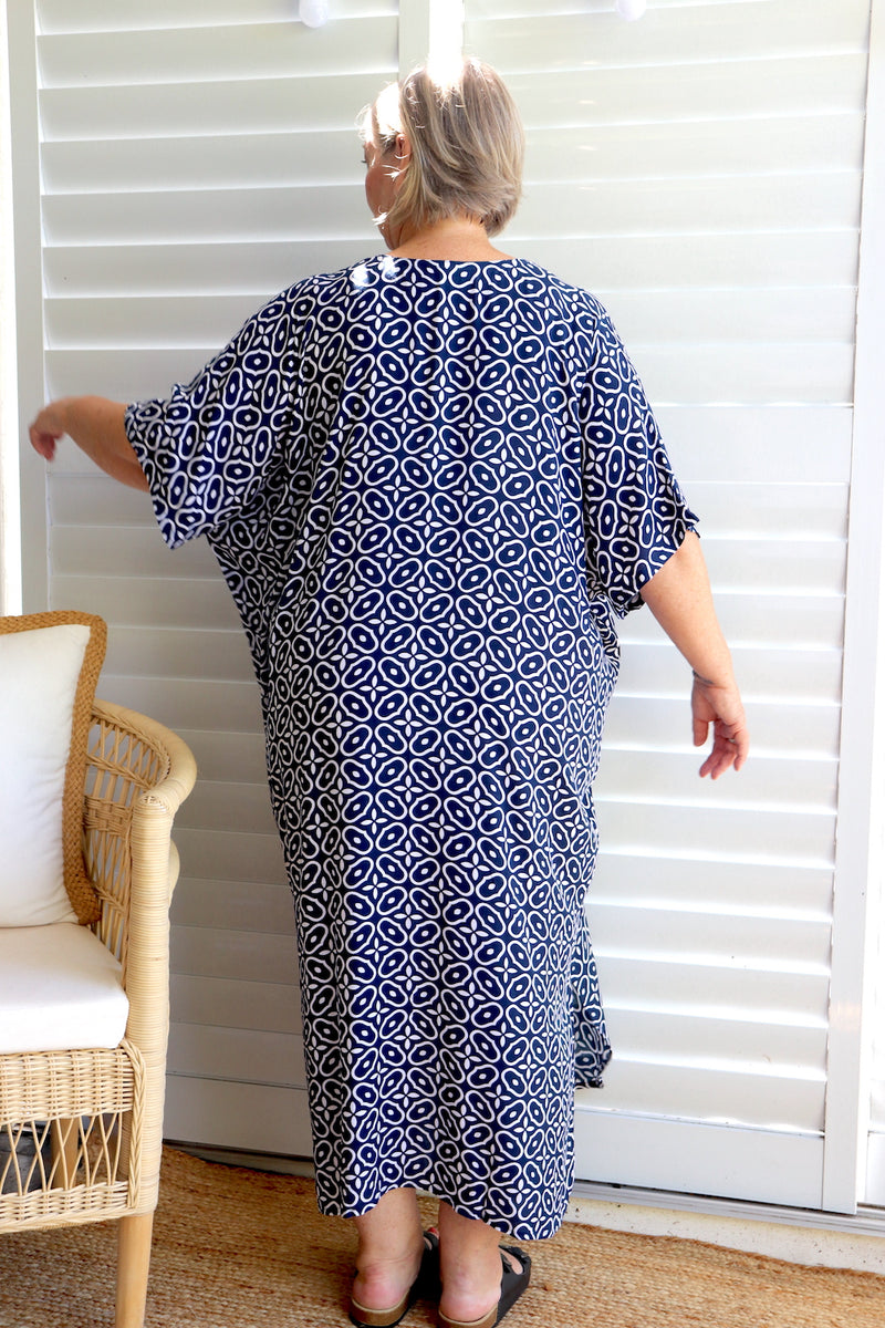 Long Kaftan In Metric Navy