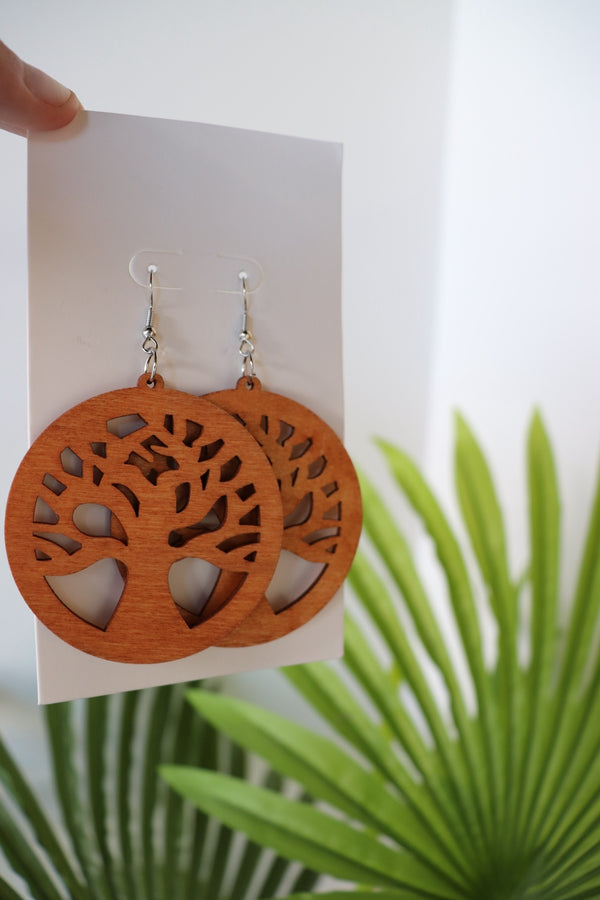 Tree of Life Boho Wood Earrings