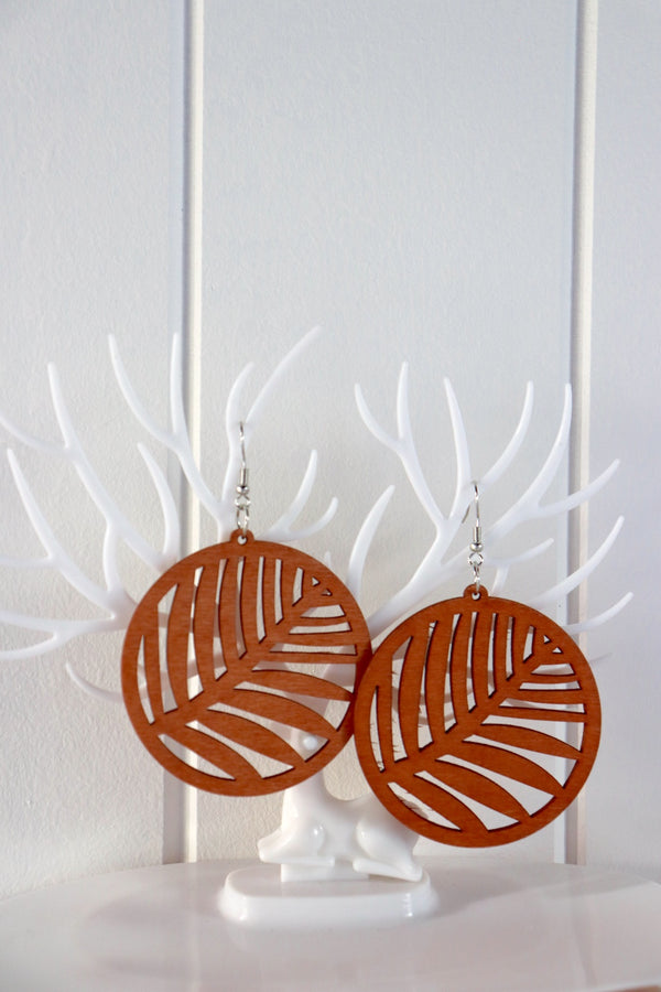 Round Palm Boho Wood Earrings