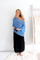 Travel Overlay Knit Top in Mykonos Blue