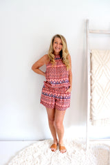 Tahiti Jumpsuit In Aztec Sunset Coral