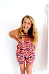 Tahiti Jumpsuit In Aztec Sunset Coral