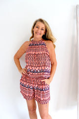Tahiti Jumpsuit In Aztec Sunset Coral