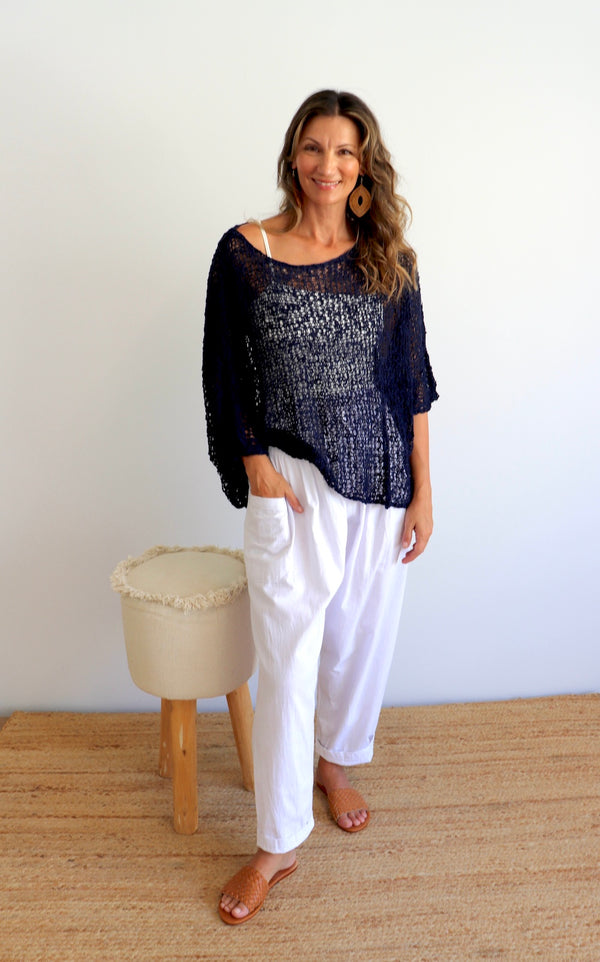 Travel Overlay Knit Top in Navy - Back in stock Mid May 25