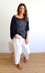 Travel Overlay Knit Top in Navy - Back in stock Mid May 25