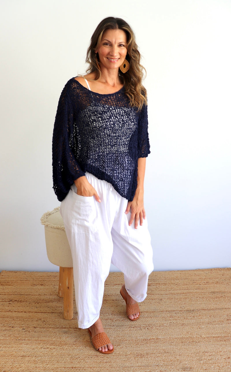 Travel Overlay Knit Top in Navy - Back in stock Mid May 25