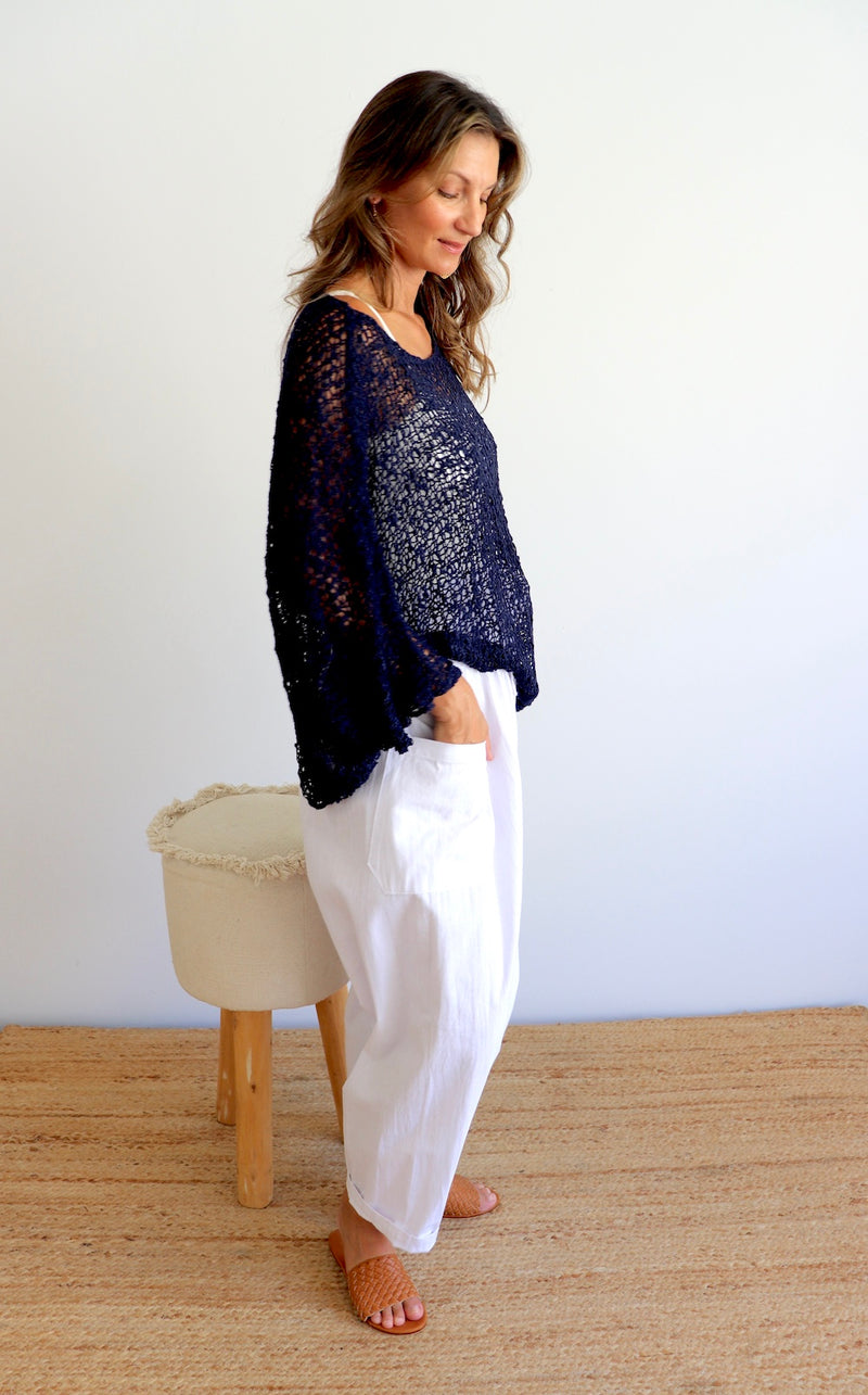 Travel Overlay Knit Top in Navy - Back in stock Mid May 25