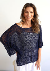 Travel Overlay Knit Top in Navy - Back in stock Mid May 25