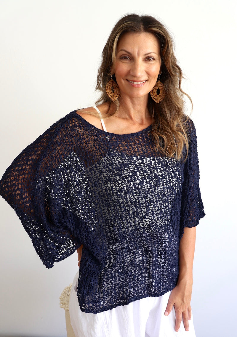 Travel Overlay Knit Top in Navy - Back in stock Mid May 25