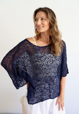 Travel Overlay Knit Top in Navy - Back in stock Mid May 25