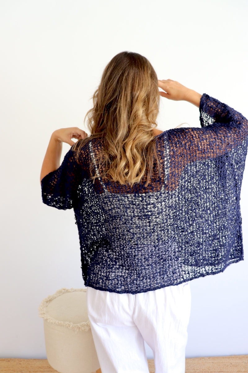Travel Overlay Knit Top in Navy - Back in stock Mid May 25