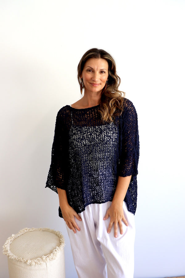 Travel Overlay Knit Top in Navy - Back in stock Mid May 25