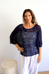 Travel Overlay Knit Top in Navy - Back in stock Mid May 25