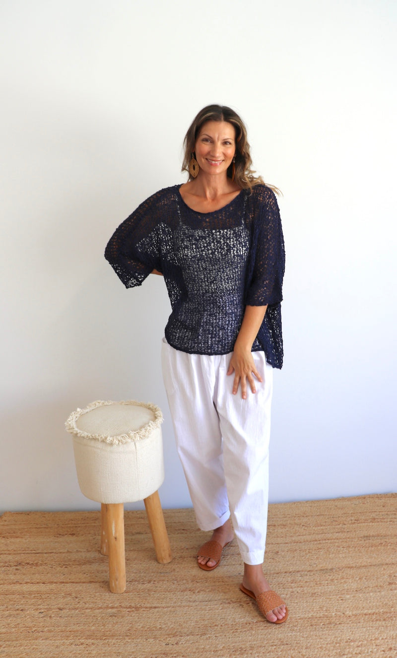 Travel Overlay Knit Top in Navy - Back in stock Mid May 25