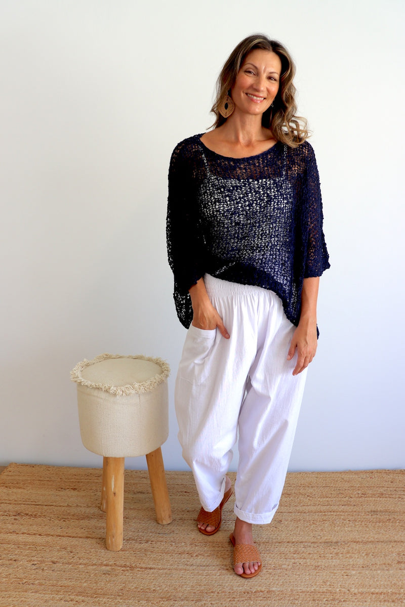 Travel Overlay Knit Top in Navy - Back in stock Mid May 25