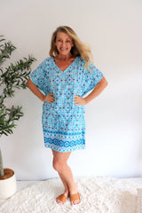 Ultimate Short Beach Dress In Mosaic Blue