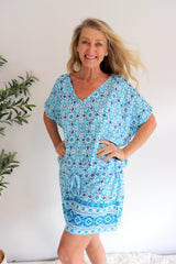 Ultimate Short Beach Dress In Mosaic Blue