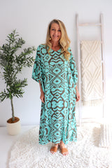 Long Kaftan - Mint/Taupe