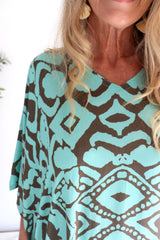 Long Kaftan - Mint/Taupe