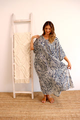Long Kaftan In Zebra Navy
