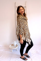 Snow Leopard Poncho with Tassels
