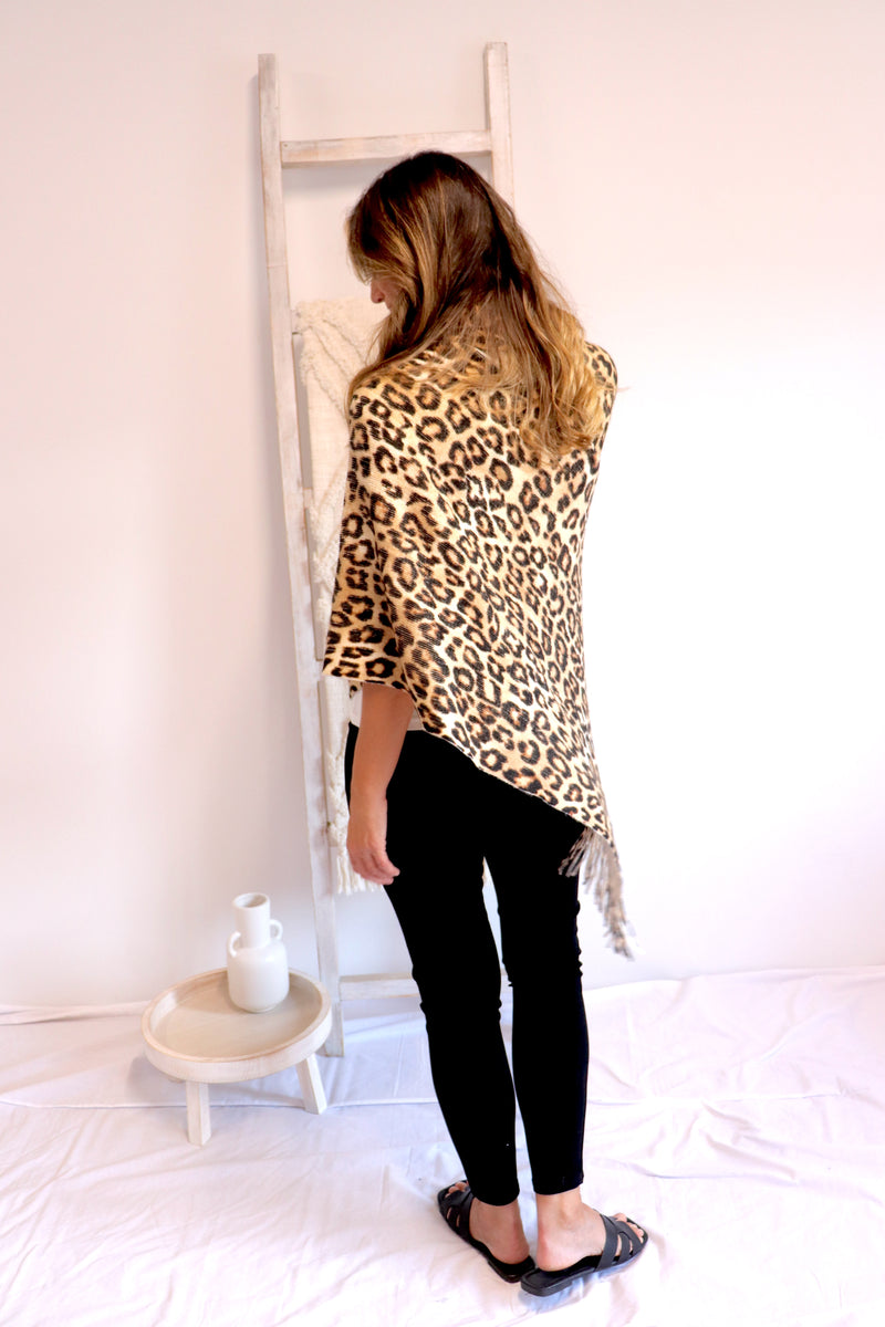 Snow Leopard Poncho with Tassels